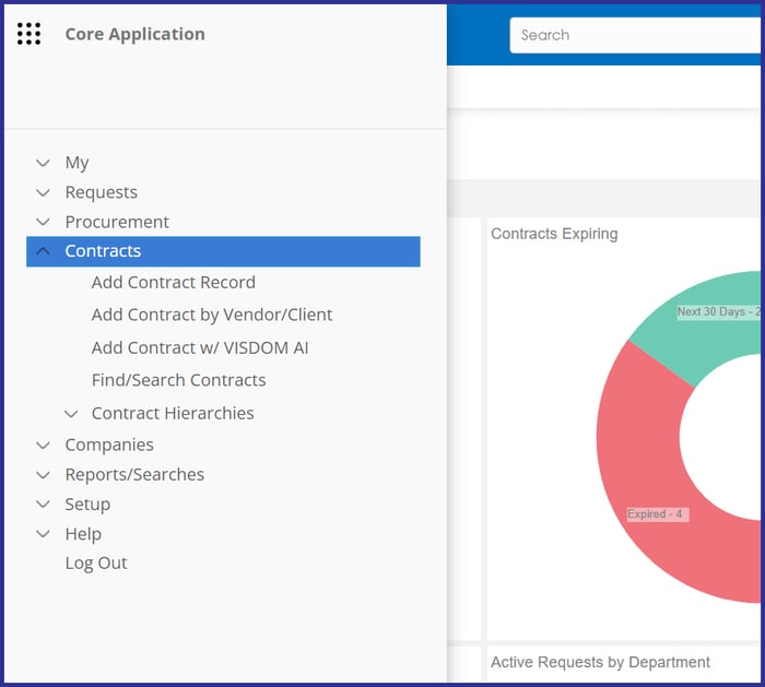 CobbleStone Contract Insight 22.1.0 Core application Side menu EXPLANDED.