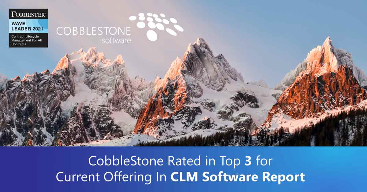 CobbleStone Software is rated in the top three for Current Offering in a CLM software report.