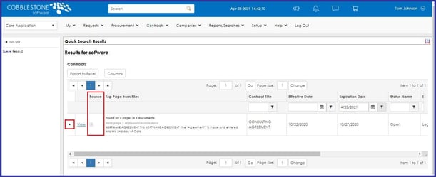 CobbleStone Software offers the ability to find your keyword source within CobbleStone Contract Insight finding the keyword source.