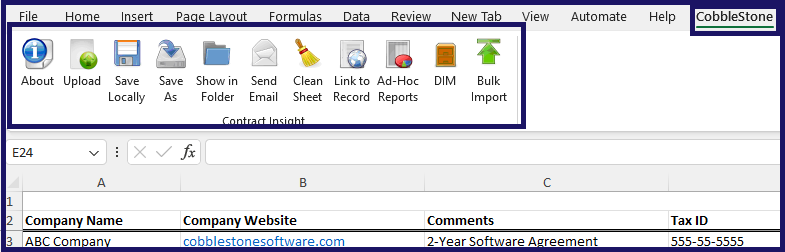 CobbleStone Software's PC Helper App ribbon in MS Excel.