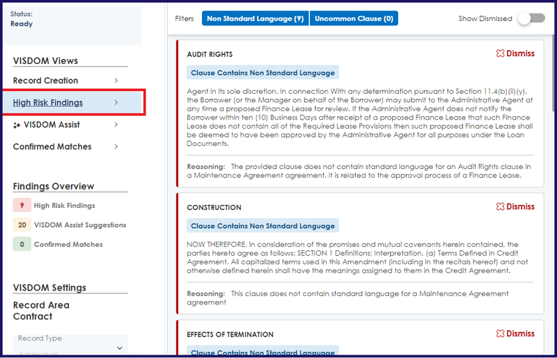 CobbleStone Software's VISDOM+ high-risk findings tab.