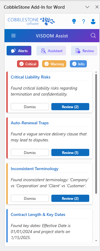 VISDOM Assist Alerts