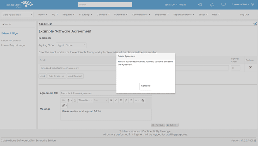 CobbleStone Contract Insight Adobe Sign Redirect