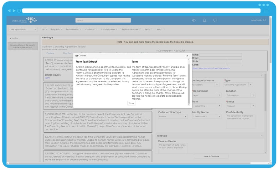 Contract Insight 17.5.0 Auto Extract and Clause Detection feature.