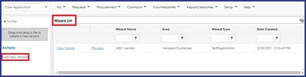 CobbleStone Software offers a vendor registration Wizard List to view and create new wizards.