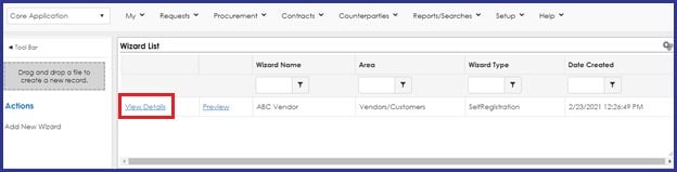 CobbleStone Software offers a "View Details" function to configure vendor registration.