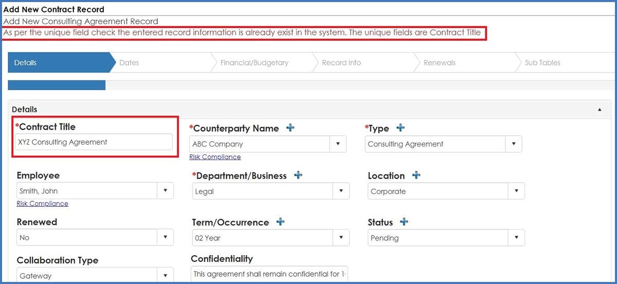 CobbleStone Software can provide a duplicate data entry warning message.