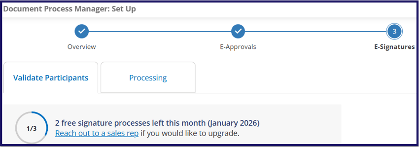 10. 2 of 3 Free Signatures Processes left this month
