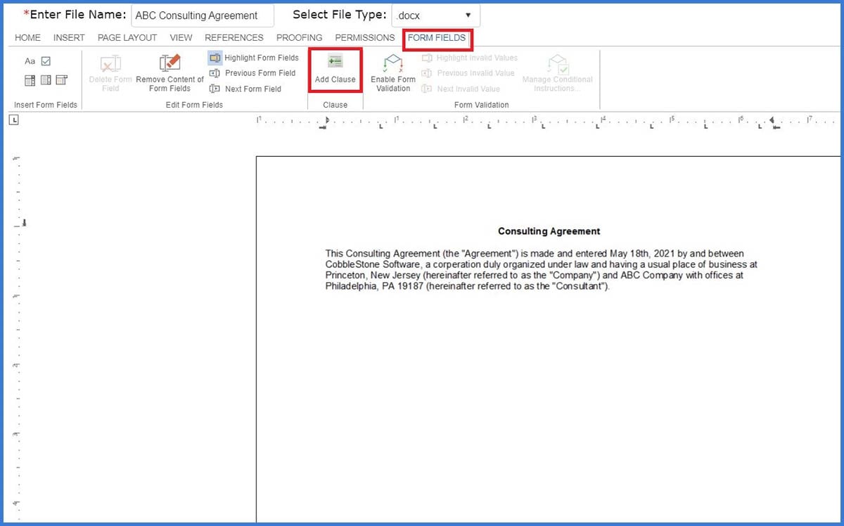 CobbleStone Software online document editing platform allows for clause management.