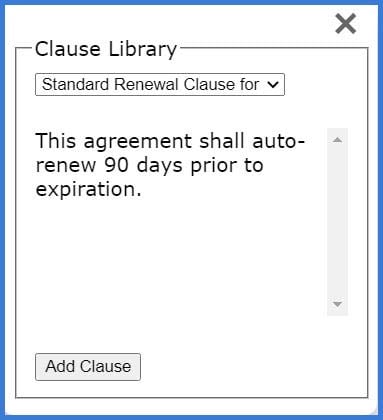 CobbleStone Software add document from pre-approved clause library.