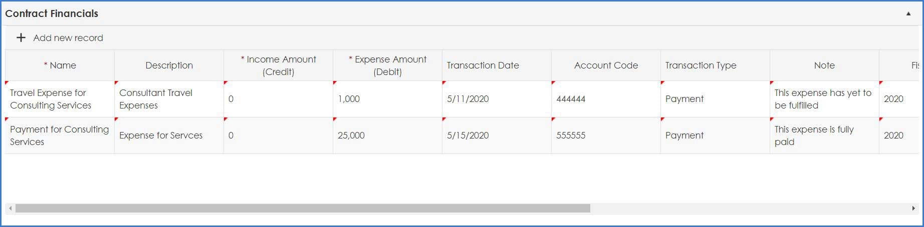 Sub table data entry is easy with Contract Insight 17.6.0.