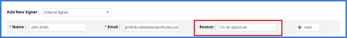 CobbleStone Software users can configure a reason for signatures.