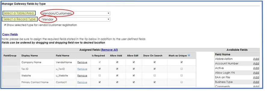 Establish data fiends in CobbleStone Software.