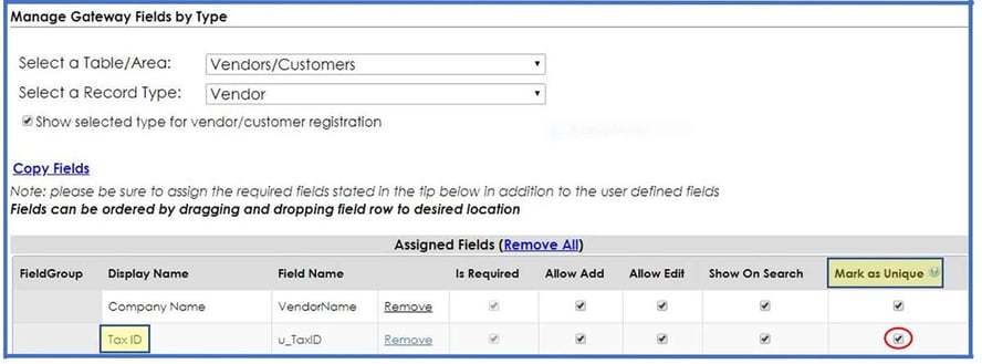 Configure fields in CobbleStone Software.