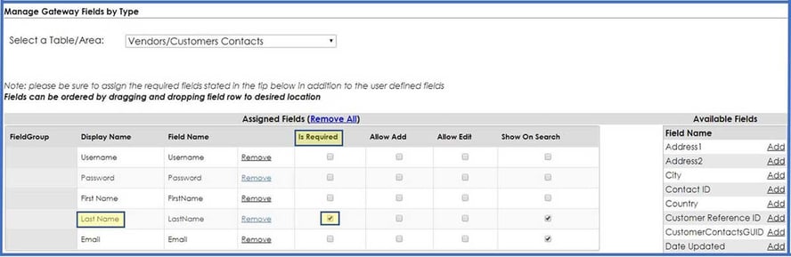 Configure company contact fields in CobbleStone Software.