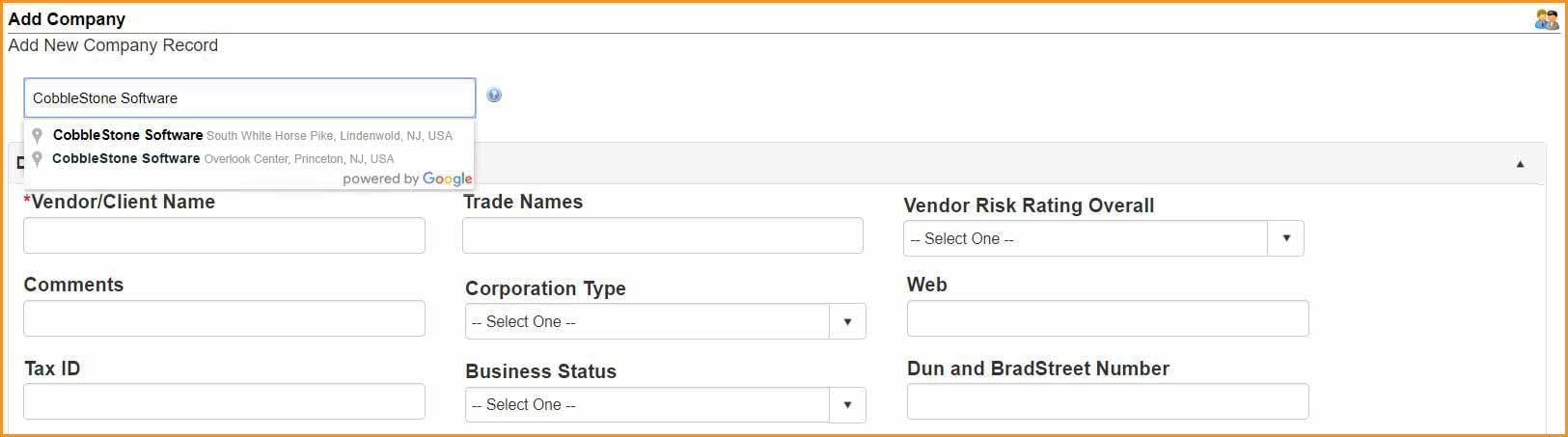 Adding  a company is easy with the Contract Insight 17.4.0 Google Maps integration.