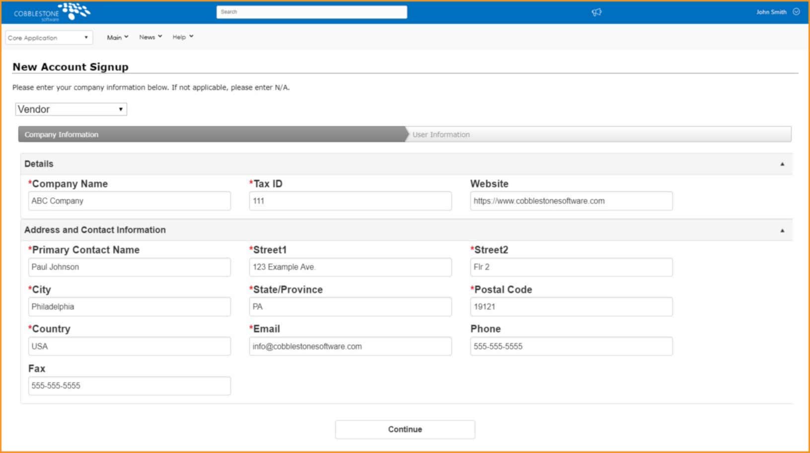 Contract Insight 17.4.0 Self-Serve Vendor Registration.