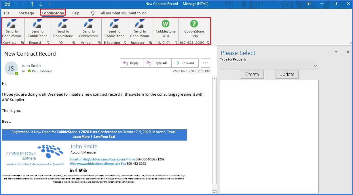 CobbleStone Software's PC helper app features an MS Outlook menu ribbon.