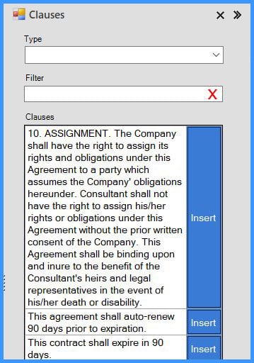 CobbleStone Software offers an intuitive clause menu.