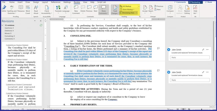 CobbleStone Contract Insight 22.1.0 auto-redlined document.