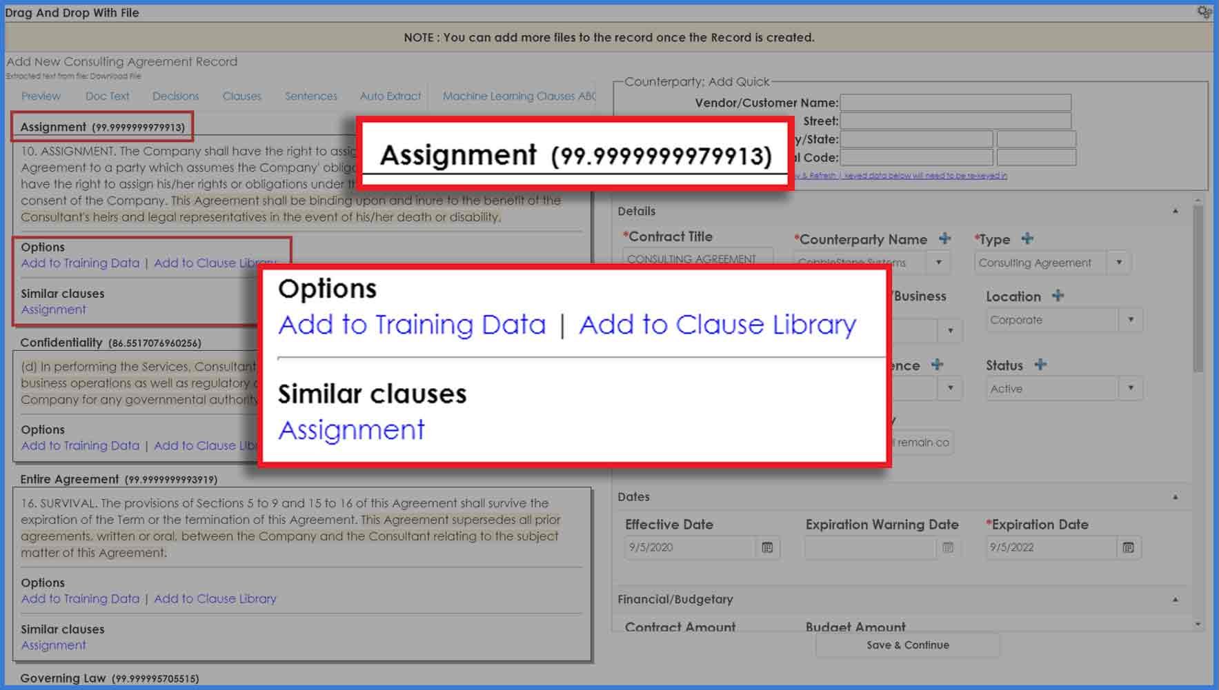 CobbleStone Software offers clause extraction and machine learning.