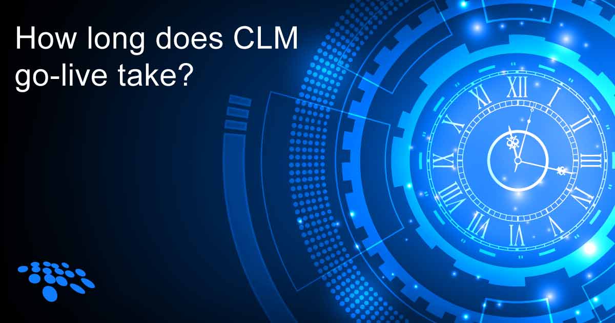 Clock representing the CLM software implementation planning for go-live.