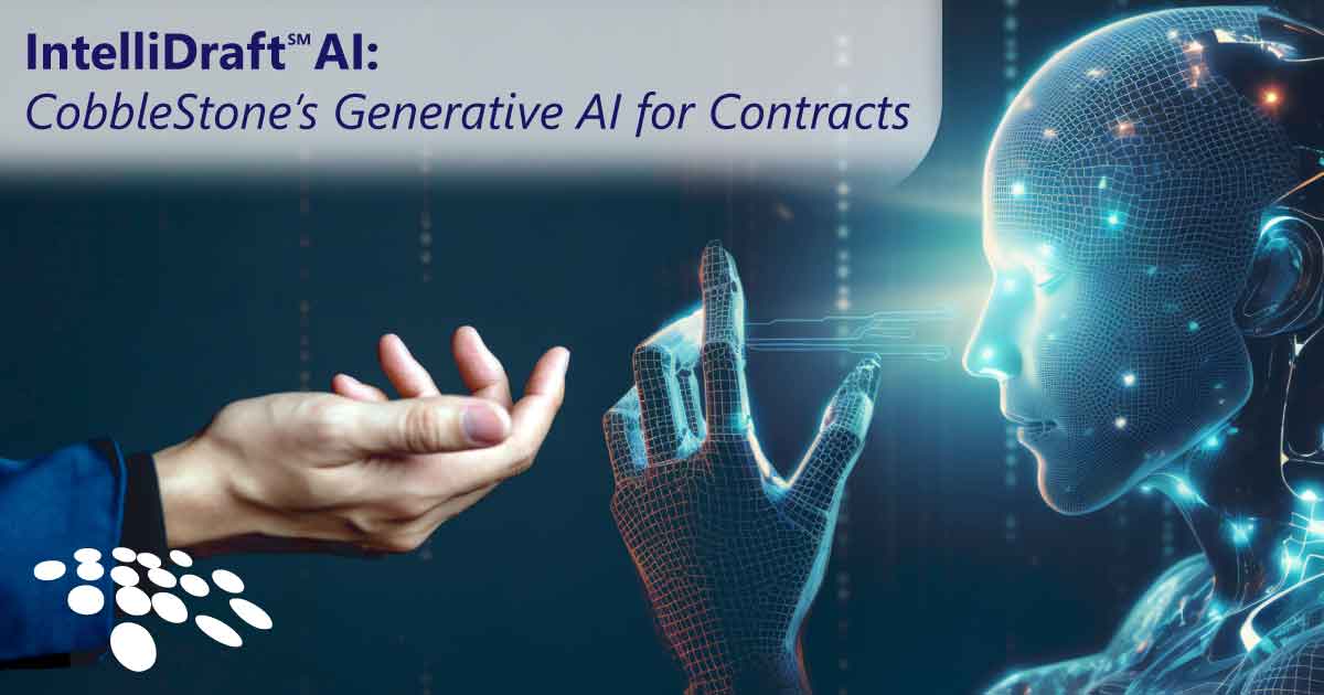 CobbleStone Software provides IntelliDraft AI generative AI for contracts.