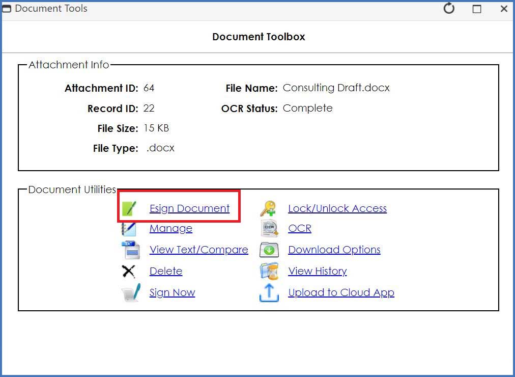 CobbleStone Software allows you to eSign documents on their document toolbox.