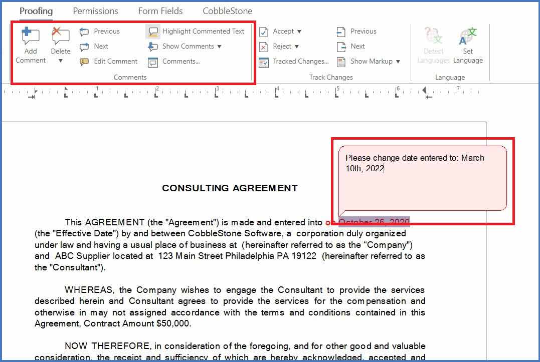 CobbleStone Software offers comment functionalities on their online document editor tool.
